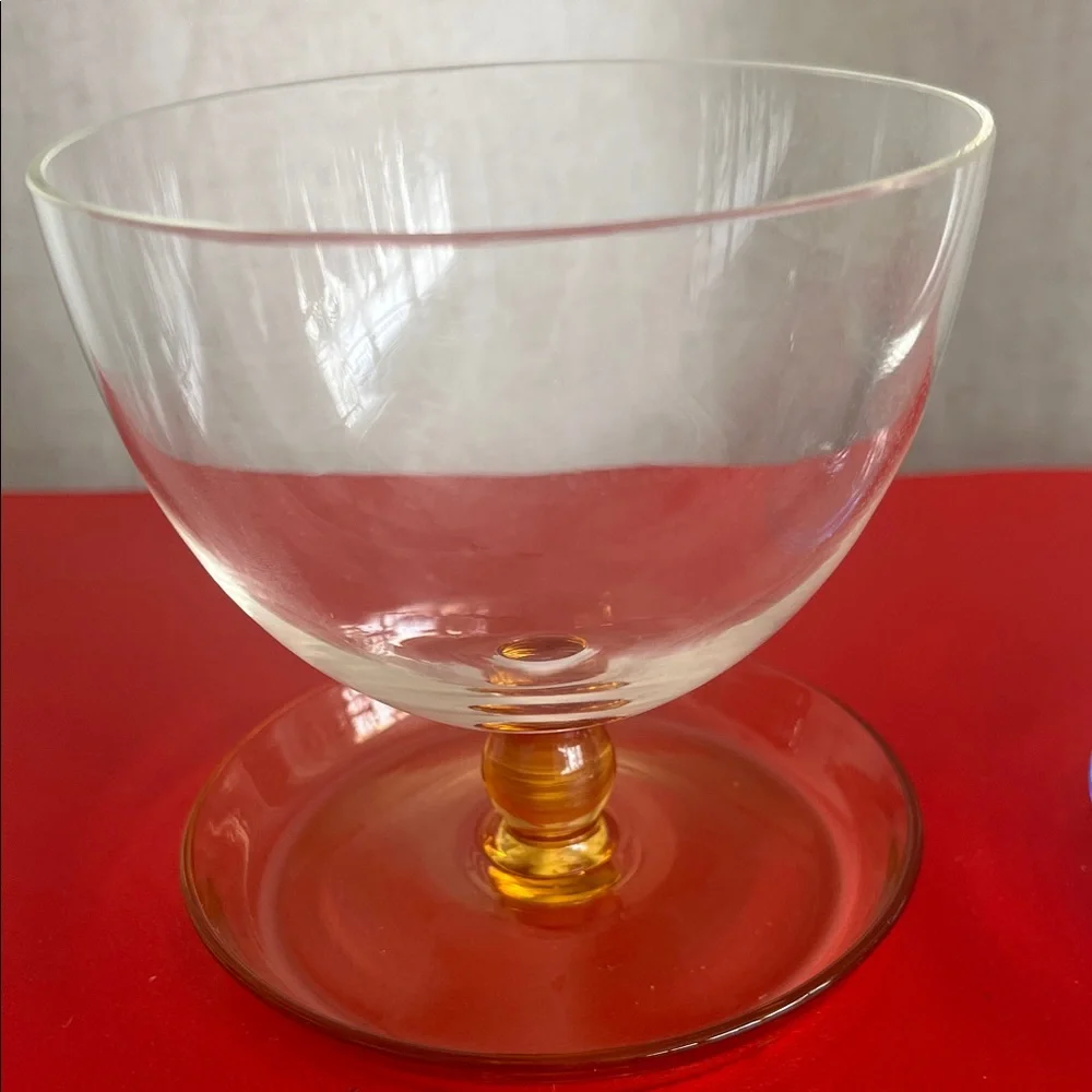 2 Blaue Vintage Eisbecher aus Glas 4”H  4”D